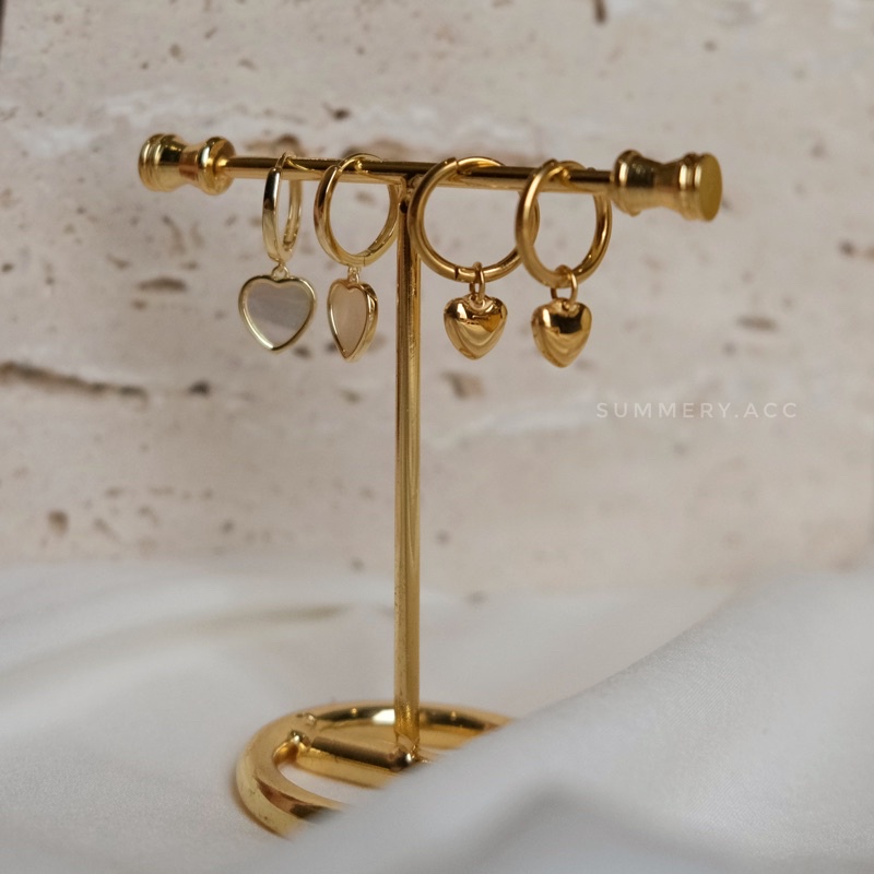 Khuyên tai bạc 925 SUMMERY tròn hoop trái tim nạm xà cừ bông tai S925