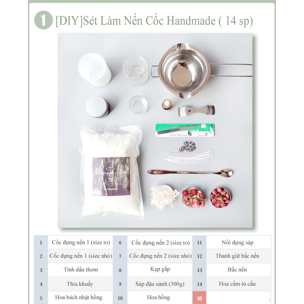 [DIY] Bộ Kit Dụng Cụ Đầy Đủ Tự Làm Nến Cốc Handmade