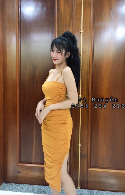 Đầm body nhúng xẻ tà 2 dây