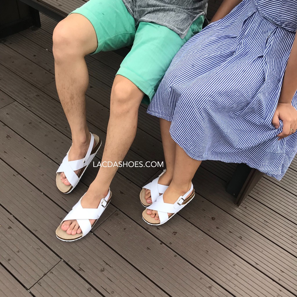 Giày sandal nam nữ unisex đế trấu da pu quai chéo chữ x