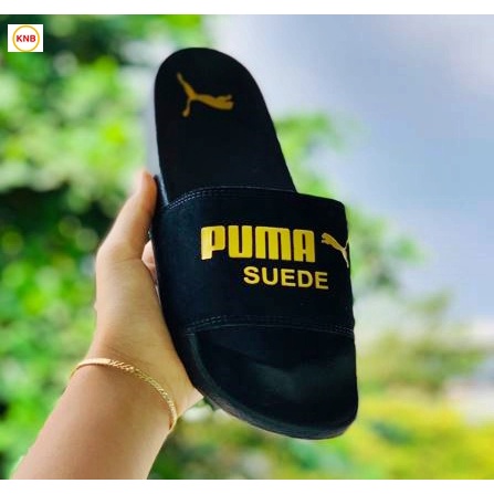 Dép 𝐏𝐔𝐌𝐀 ❤️FREESHIP + Hộp❤️ dép unisex 𝐌𝐋𝐁 quai ngang bóng chày thể thao nam nữ in PUMA da lộn, đế IP bền,màu đen