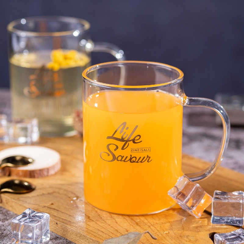 Ly cốc thủy tinh uống nước cute dễ thương decor đẹp có quai LIFE 400ML cao cấp, cốc uống sinh tố cafe chịu nhiêt BOLITA