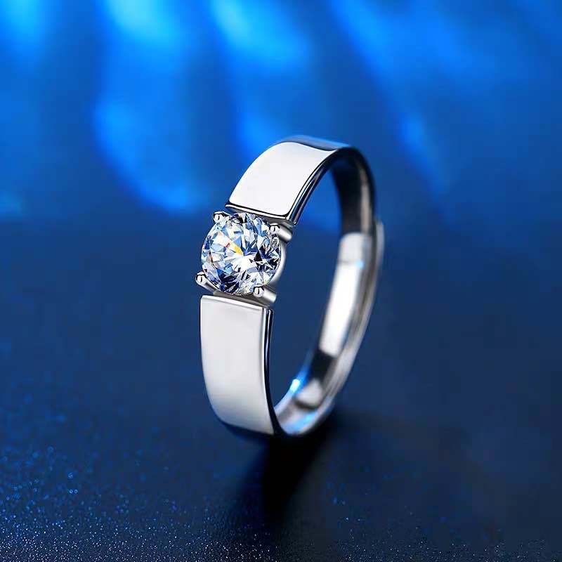 Nhẫn kim cương Moissan Nữ pt950 bạch Moissanite D chính hãng Màu 1/2 Carat cặp dành cho nam và