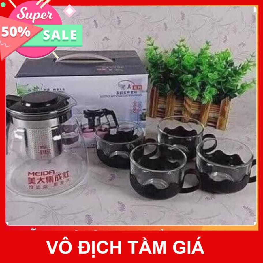 Bộ Ấm Pha Trà Thủy Tinh , Tặng 4 Cốc Thủy Tinh | BigBuy360 - bigbuy360.vn