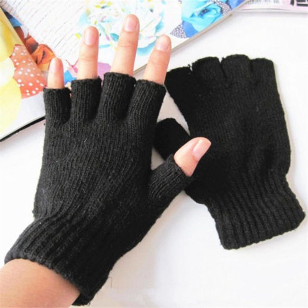 Đôi găng tay hở ngón dệt kim giữ ấm mùa đông thời trang cho cả nam và nữ