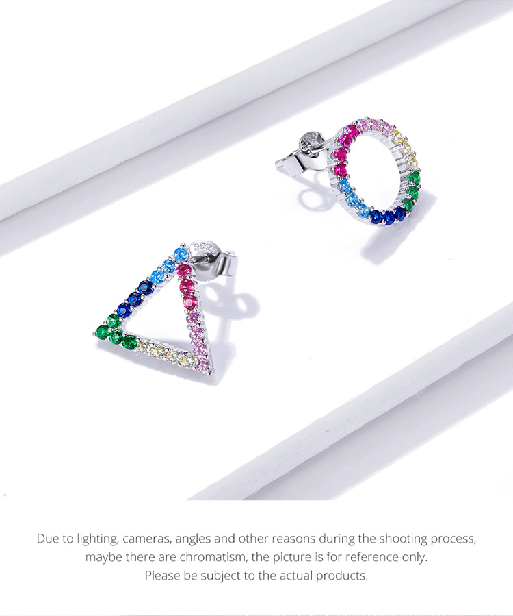 Khuyên tai Bamoer BSE482 làm bằng bạc 925  Platinum đính đá đầy màu sắc