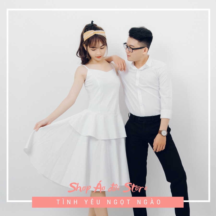 Bộ áo váy sơ mi cặp cao cấp, đồ đôi nam nữ dễ thương, chất đẹp để chụp hình cưới, đi du lịch