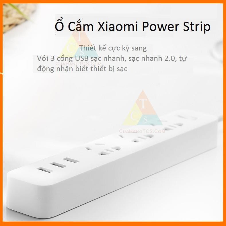 Ổ cắm Xiaomi power trắng 3USB 1.8M - Ổ điện Xiaomi Mi Power Strip Vinachi Trắng 3 Cổng USB Dây Dài 1,8m