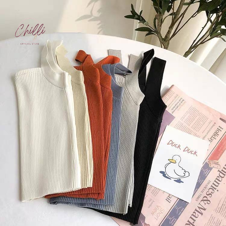 Áo 2 dây len tăm bản to cổ vuông ôm body  P231
