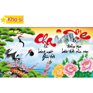 Tranh đính đá 3d đẹp Cha mẹ, chim hạt Yn5052 (88x50cm) [KHO SỈ] Tranh chất lượng cao