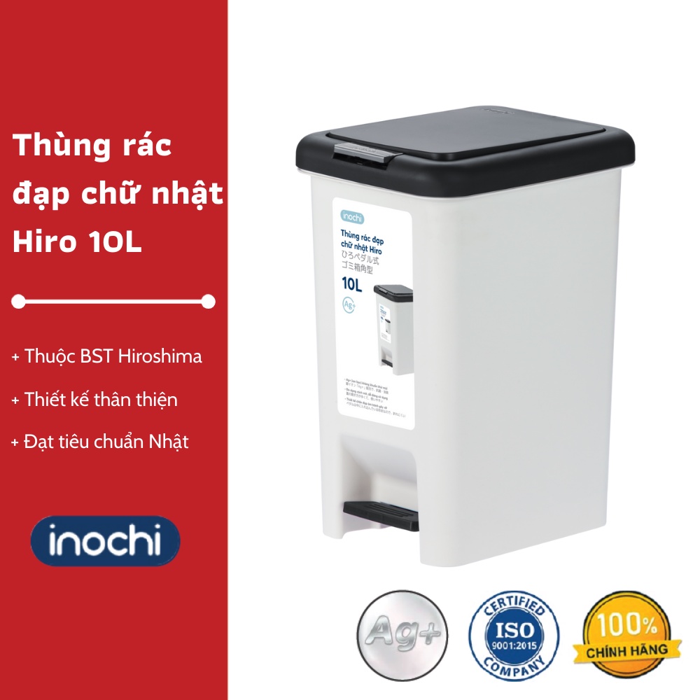 Thùng rác đạp chữ nhật Hiro 10L - Thân thiện với môi trường, Thiết kế thông minh, Chất lượng Nhật Bản