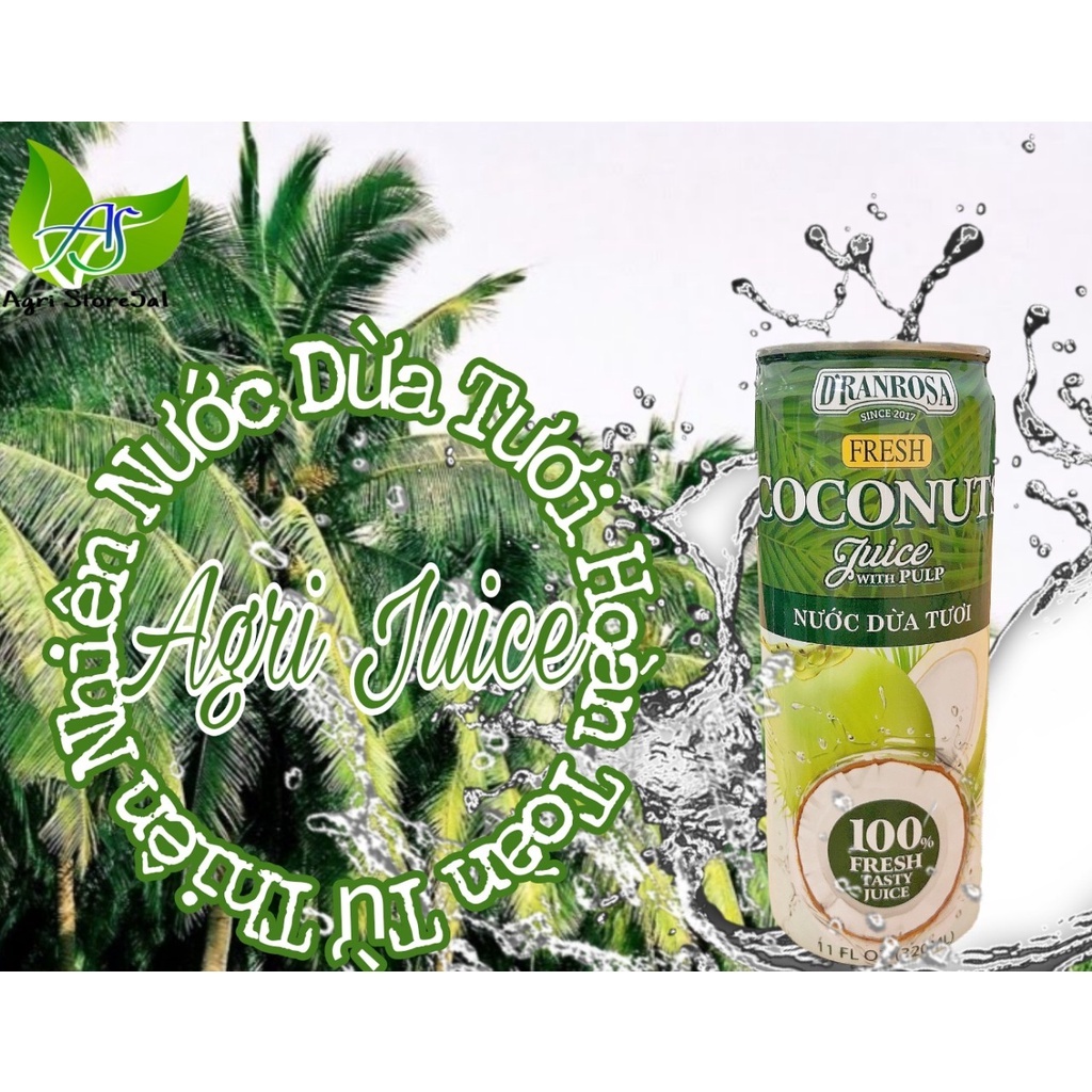 Lon Nước dừa xuất khẩu, nước dừa tươi đóng lon có cái D'ranrosa Fresh Coconut 320ml (11 FL OZ)
