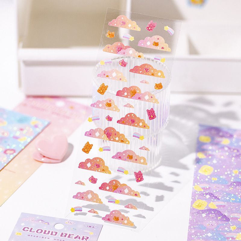 Tấm sticker hình dán đám mây &amp; gấu trang trí sổ, toploader