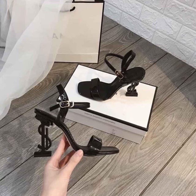 Sandal YS cao gót - gót đen 7p