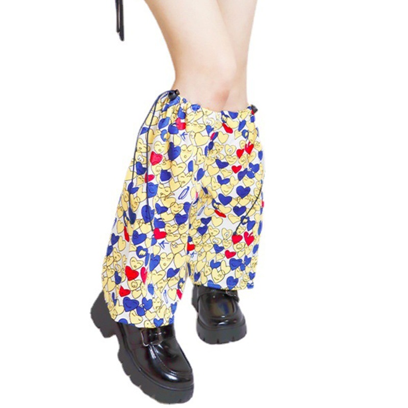 Xiangbao Vớ Ống Chân Dáng Rộng In Họa Tiết Trái Tim Mặt Cười Hoạt Hình Nhiều Màu Sắc Phong Cách Gothic Punk Harajuku Nhật