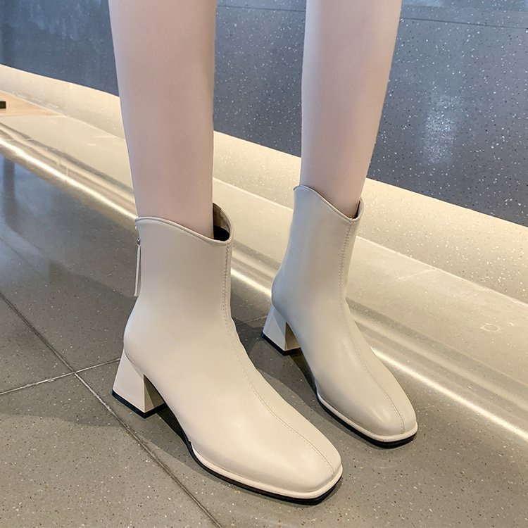 Giày bốt martin IELGY gót dày mũi vuông có khóa kéo phía sau phong cách Hàn Quốc cho nữ