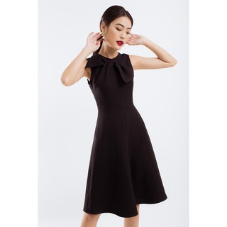 Đầm đen cổ tròn phối nơ edini - d1216