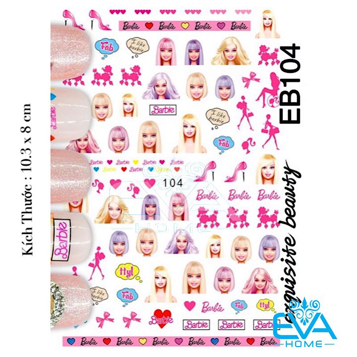 Decal Dán Móng Tay 3D Nail Sticker Hoạ Tiết Hoạt Hình Búp Bê Barbie EB104