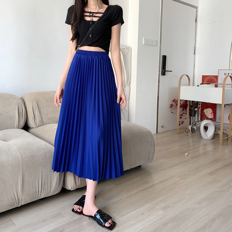 Chân Váy Chữ A Xếp Ly Lưng Thun Co Giãn Phong Cách Hàn Quốc Dành Cho Nữ