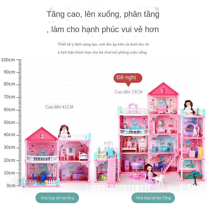❃Quà tặng ngày thiếu nhi cho bé gái Đồ chơi Nhà lắp ghép Nhà búp bê cho trẻ em Lâu đài công chúa 3 biệt thự 6 bộ