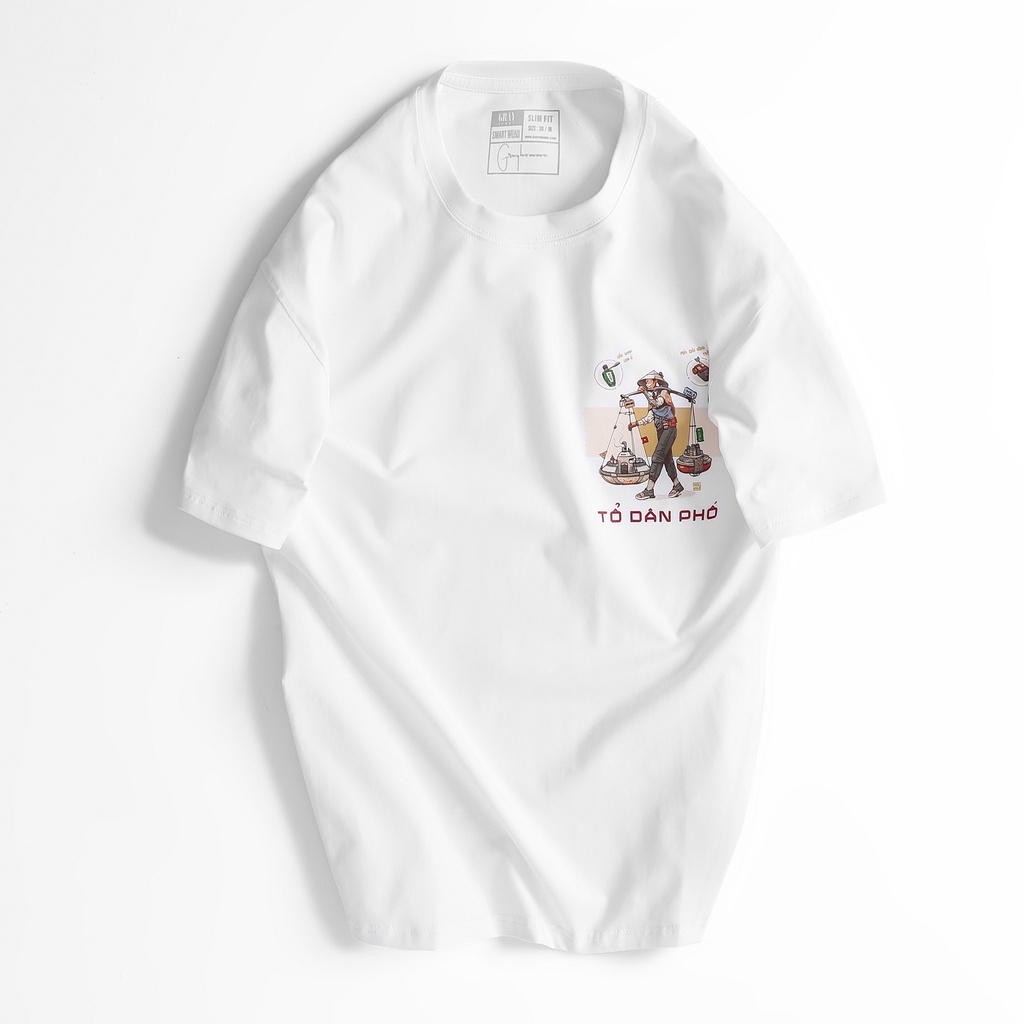 Áo thun nam nữ cổ tròn họa tiết hình Gánh Hàng Rong GRAYHOMME vải Cotton xu xịn dáng unisex - TSG202