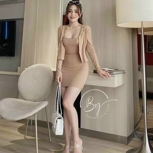 Set Đầm Phối Áo Khoác siêu tôn dáng