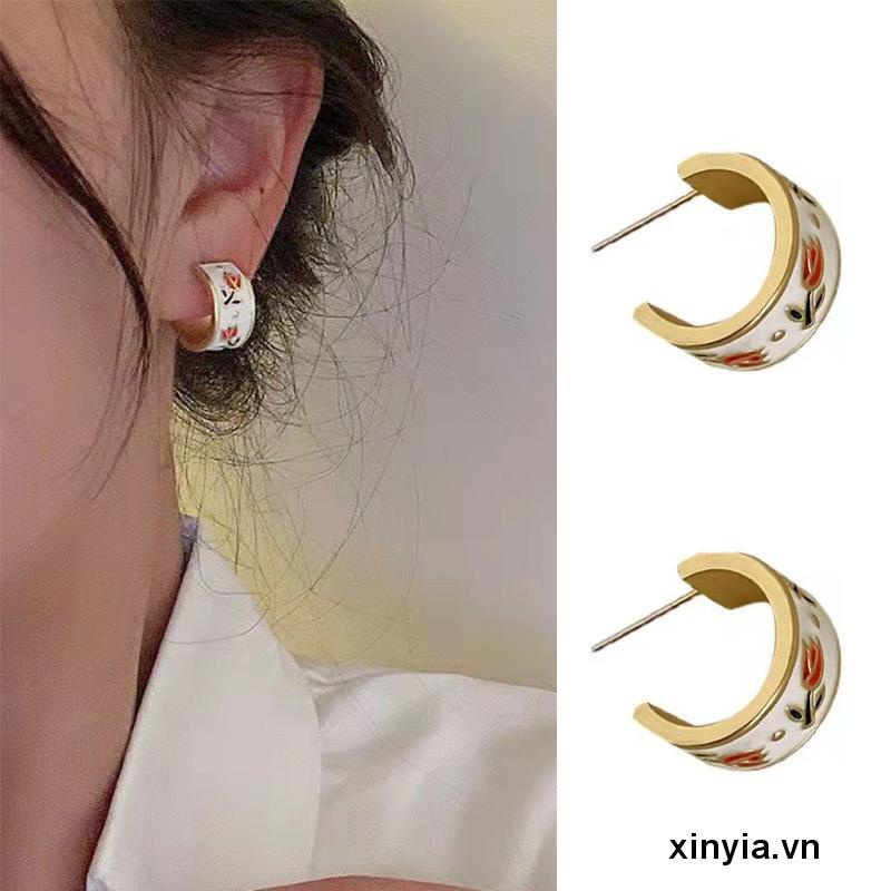 Hoa Tai Mạ Bạc 925 Hình Hoa tulip Xinh Xắn Cho Nữ