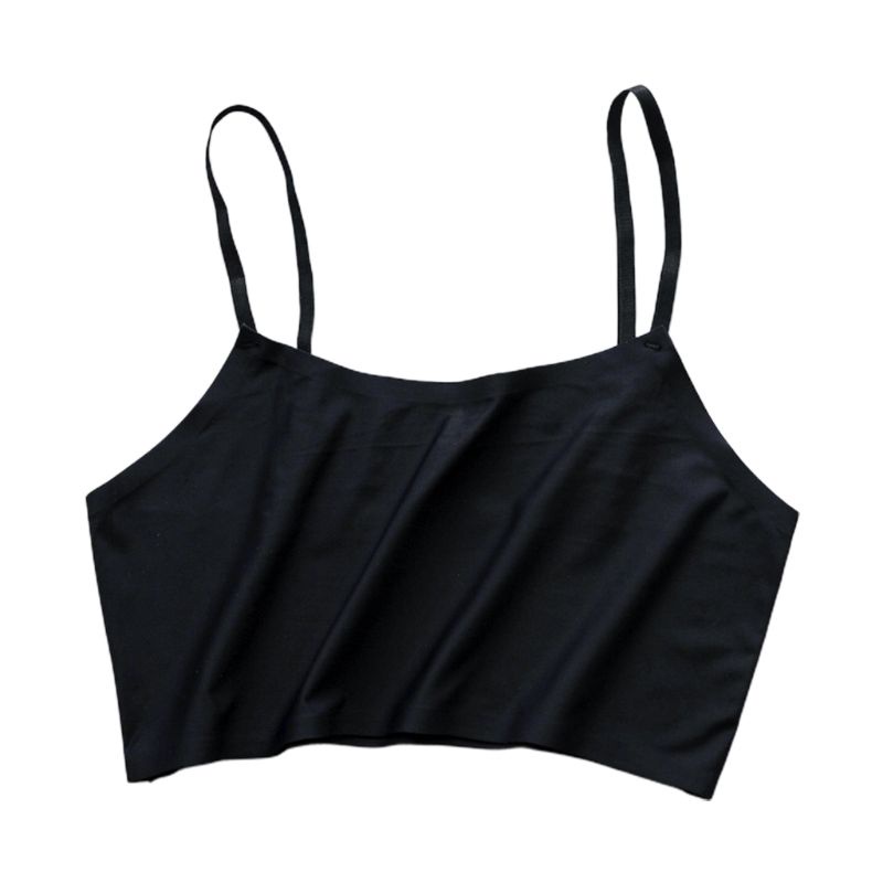 Áo crop top hai dây vải lụa lạnh không đường may màu sắc đơn giản có đệm ngực thời trang mùa hè cho nữ
