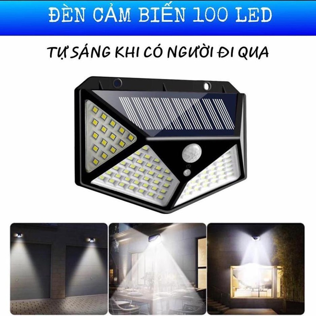 Đèn Năng Lượng Mặt Trời 100 LED siêu sáng 3 Chế Độ, cảm biến chuyển động, tự động bật tắt khi trời tối, chống nước