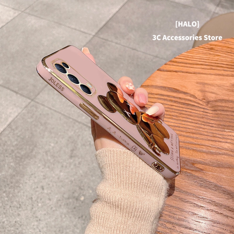 OPPO RENO 6 Ốp điện thoại mạ điện hình gấu 3D màu tương phản cho Reno 5/5 Pro/ F11 A9 2020 A53/ A5 2020/Reno 5