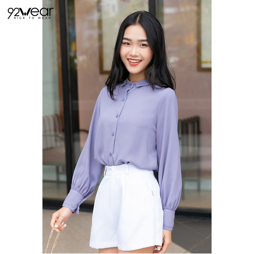 Áo Sơ mi nữ công sở 92WEAR đủ màu, đủ size, dài tay cổ trụ 2 lớp ASW1030