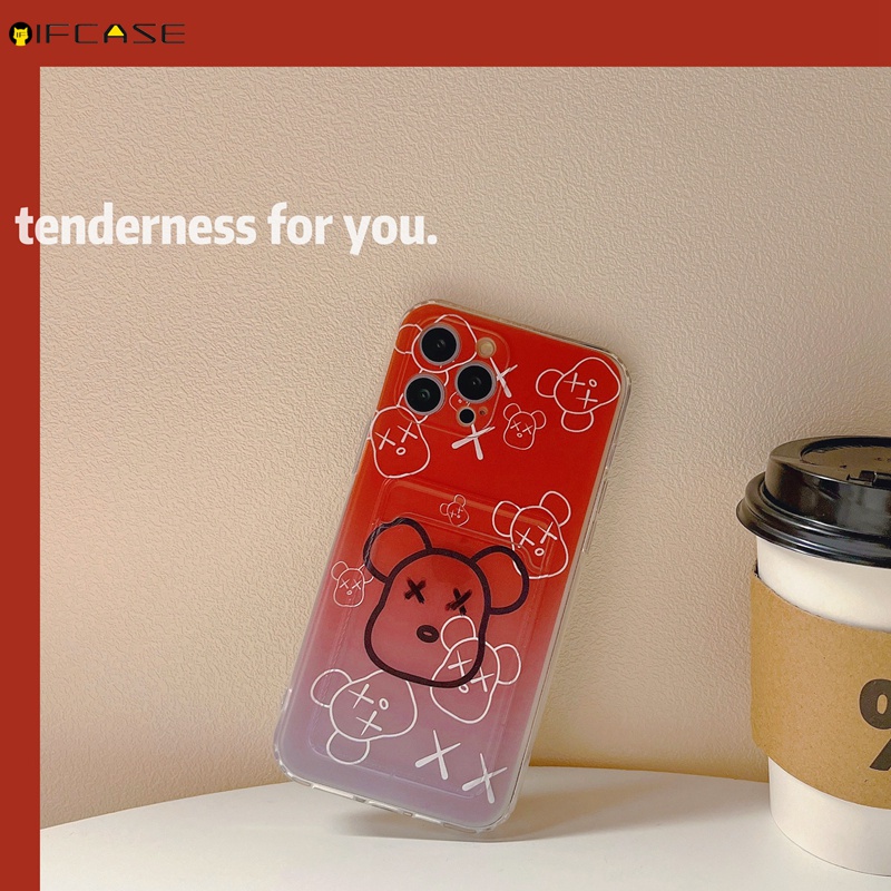 Ốp điện thoại TPU mềm trong suốt in hình gấu KAWS màu gradient cho iPhone 13 12 Mini 11 Pro Max XS Max XR X 7 8 Plus