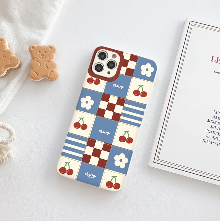 Ốp iphone vuông cạnh ốp lưng iphone cherry caro 6/6splus/7plus/8/8plus/xr/xs/12/13/pro/max/plus/promax tr327