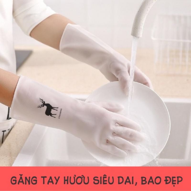 Găng tay ngắn rửa chén bát hình hươu siêu dai tiện dụng