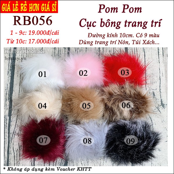 Pom Pom - Cục bông trang trí nón, túi xách, trang sức 10cm RB056