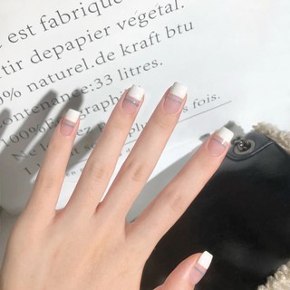 Bộ 24 Móng Tay Giả Viền trắng đơn giản (kèm keo)