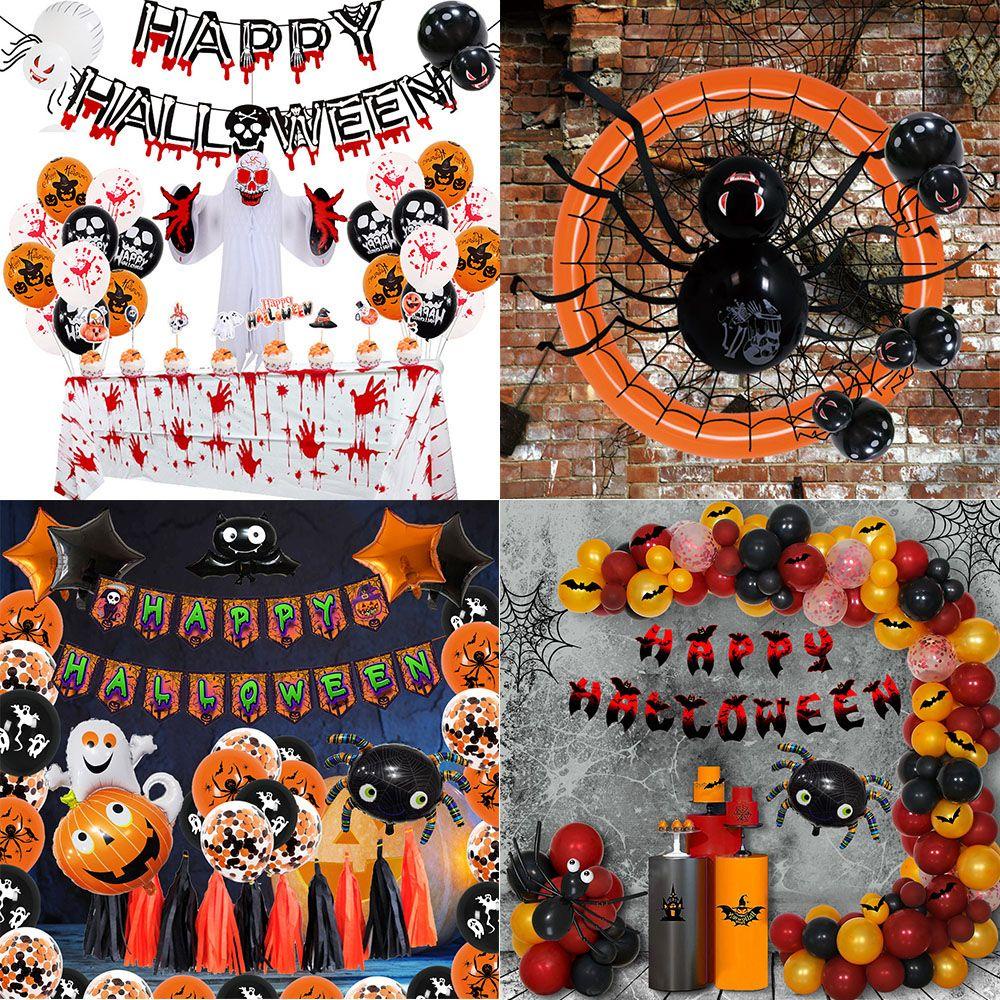 KRNY Set Bong Bóng Và Chữ Happy Paper Phong Cách Halloween Dùng Để Trang Trí Tiệc