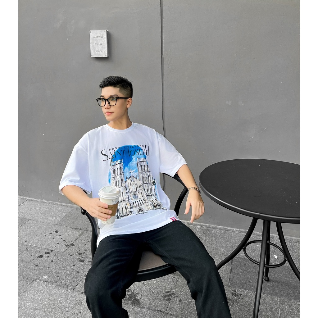 Áo thun form rộng tay lỡ unisex Ủn Ủn Meo Meo® Nhà Thờ Hà Nội