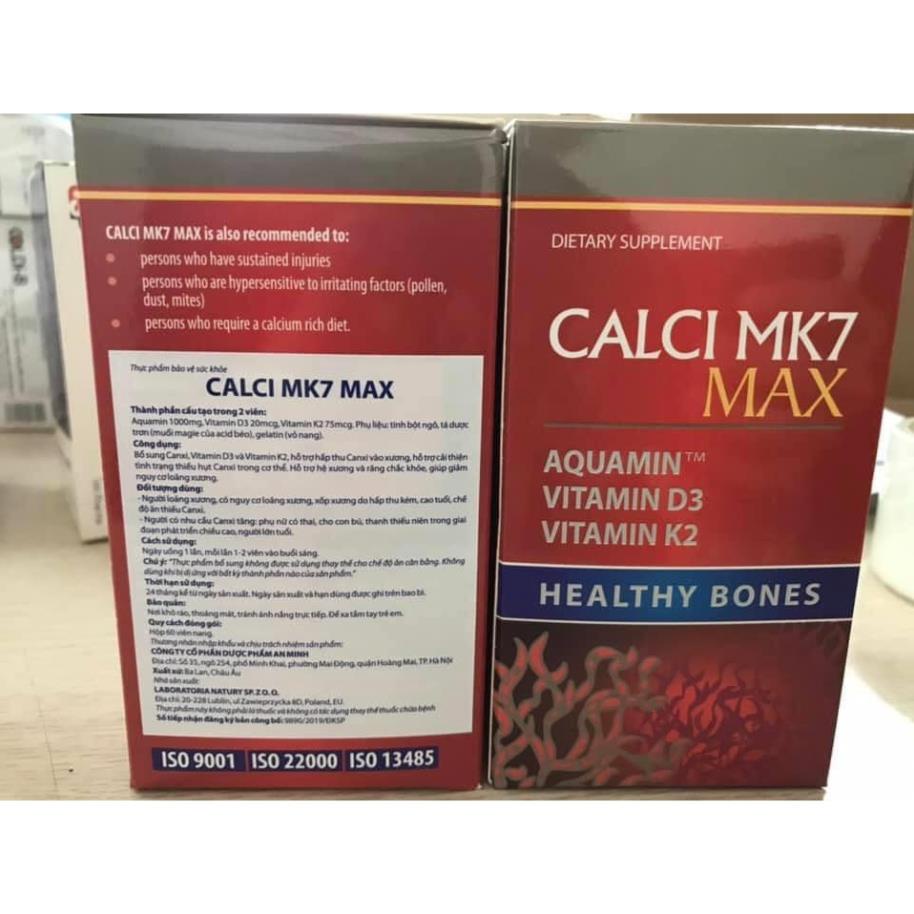 Calci MK7 Max – Bổ sung canxi hữu cơ phát triển chiều cao tối đa cho tuổi dậy thì (60 viên)