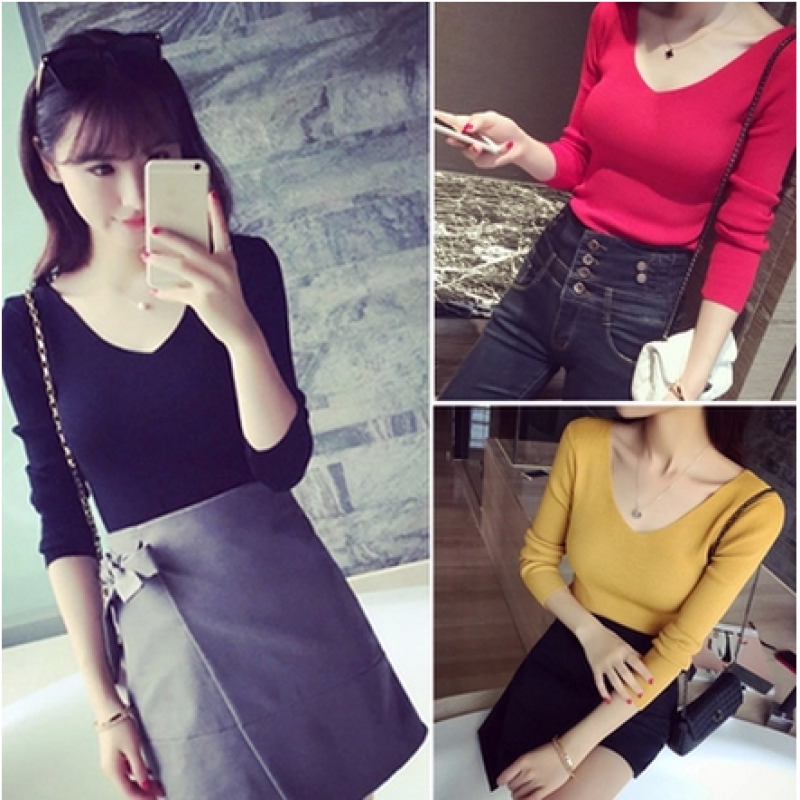 Áo sweater mỏng cổ v dáng ôm phong cách trẻ trung cho nữ