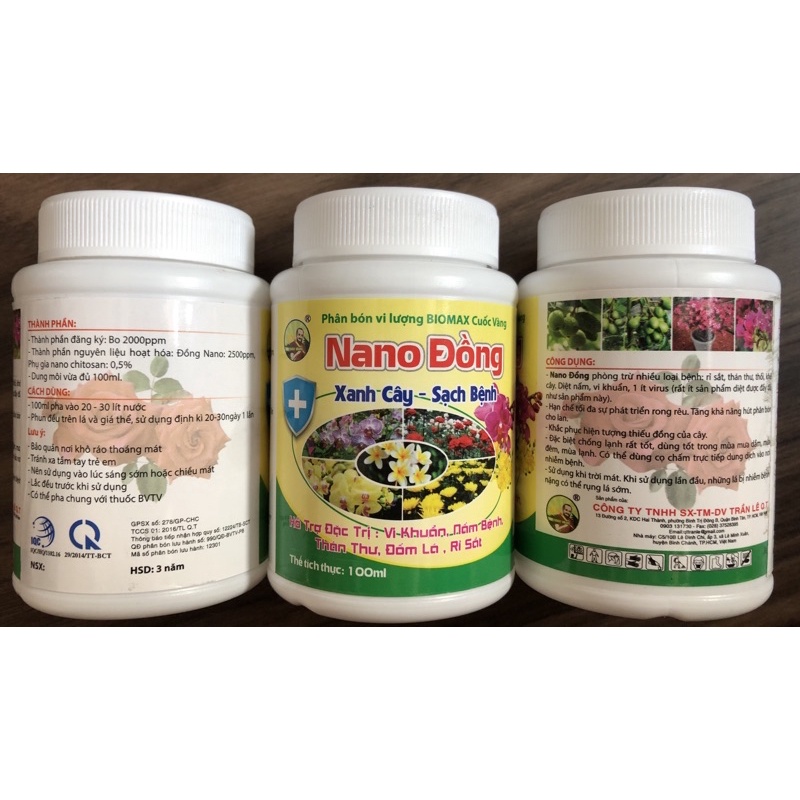 NANO ĐỒNG 100ml - VEGETASHOP -  Phòng Ngừa Nấm Bệnh - Phân Bón Cuốc Vàng