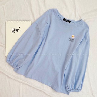 ÁO SWEATER TAY PHỒNG THÊU HOA CÚC KIỂU DÁNG ÁO THUN NỈ TAY CHUN HOA XANH ULZZANG HOT HIT