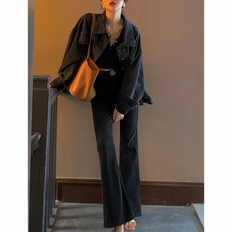 ❁ஐ✁Quần jean đen lưng cao dáng ôm co giãn phong cách Retro Hong Kong 2021 cho nữ