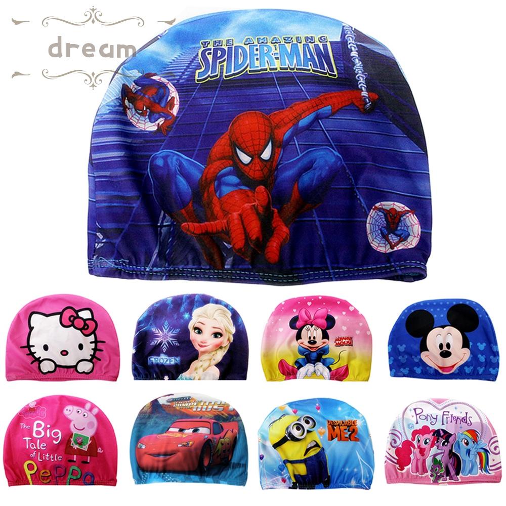 【DREAMLIFE】Children Kids Cute Cartoon Printed Polyester Bathing Hat Summer Swimming Cap High Flexibility