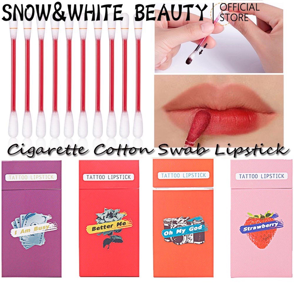 Hộp 20 son tăm bông cotton dạng lỏng lâu trôi chống thấm nước không dính hình điếu thuốc