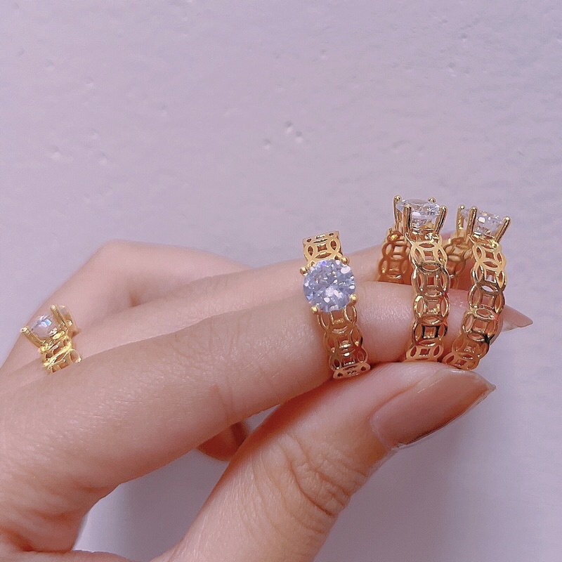 Nhẫn kim tiền đính đá bền màu NK109