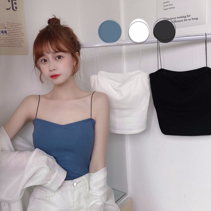 Áo Croptop hai dây quai mãnh có mút mỏng nhẹ nâng ngực, thun co giãn thoáng mát, mặc lót trong áo vest hoặc mặc đi biển