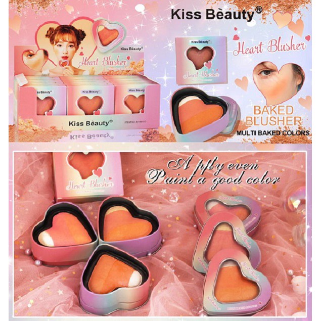 Phấn má hồng và phấn bắt sáng 2 in 1 Kiss Beauty Heart Blusher 83156 - Hàng Nội Địa Trung