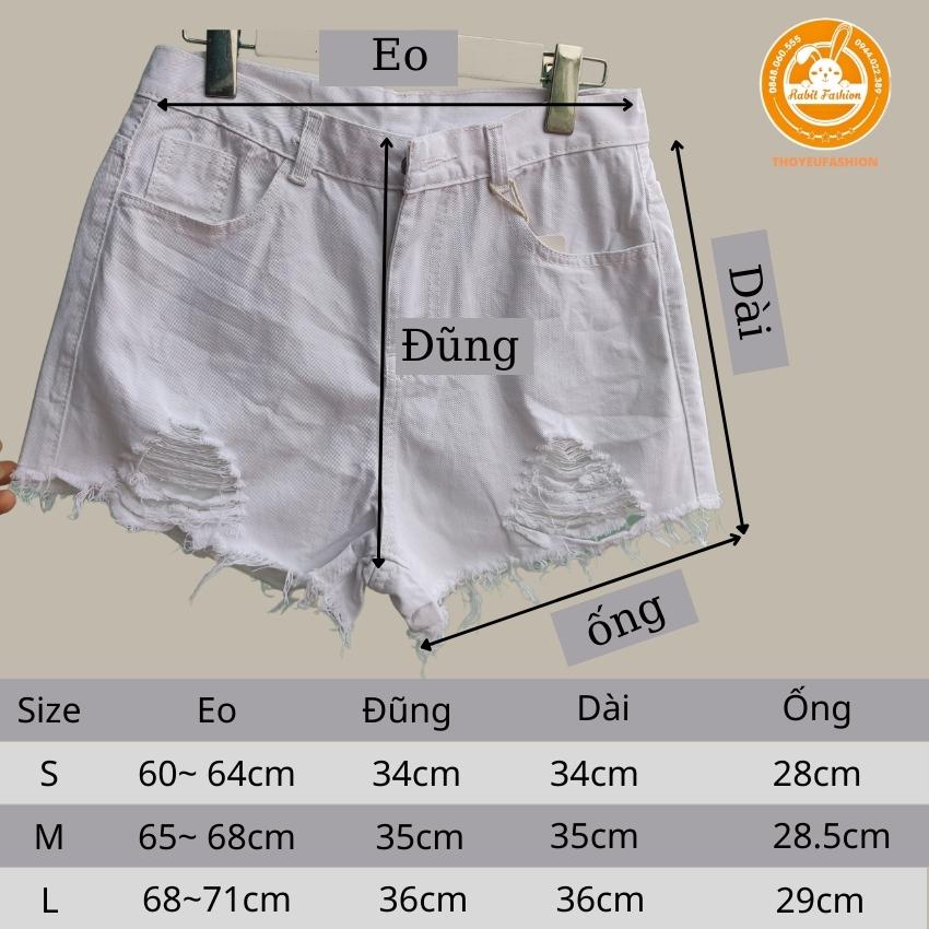 Quần Sooc Thô Trắng Đen Rách, Quần short Jean nữ cạp cao MS13826  MS80