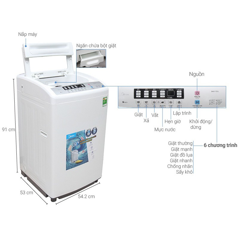 Máy Giặt Cửa Trên Midea 7505 (7.5Kg) - Hàng Chính Hãng